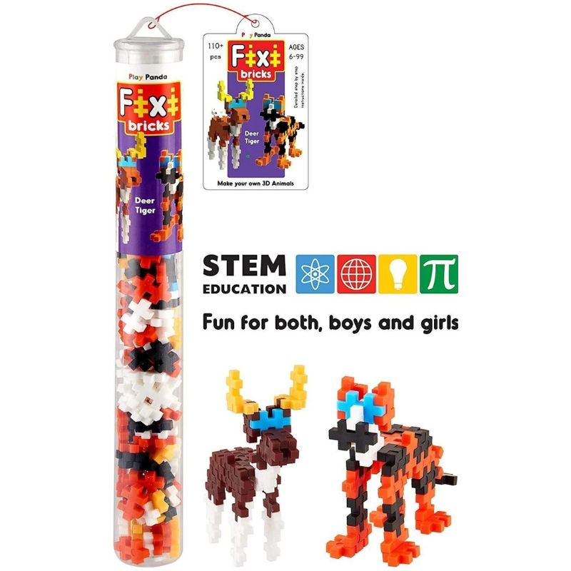 Fixi Bricks Jungle Tube 3 Tiger & Deer (Pack Of 12)